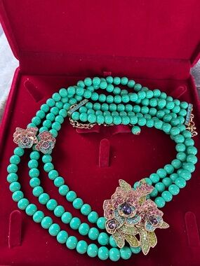 Turquoise Beaded Floral Statement Necklace